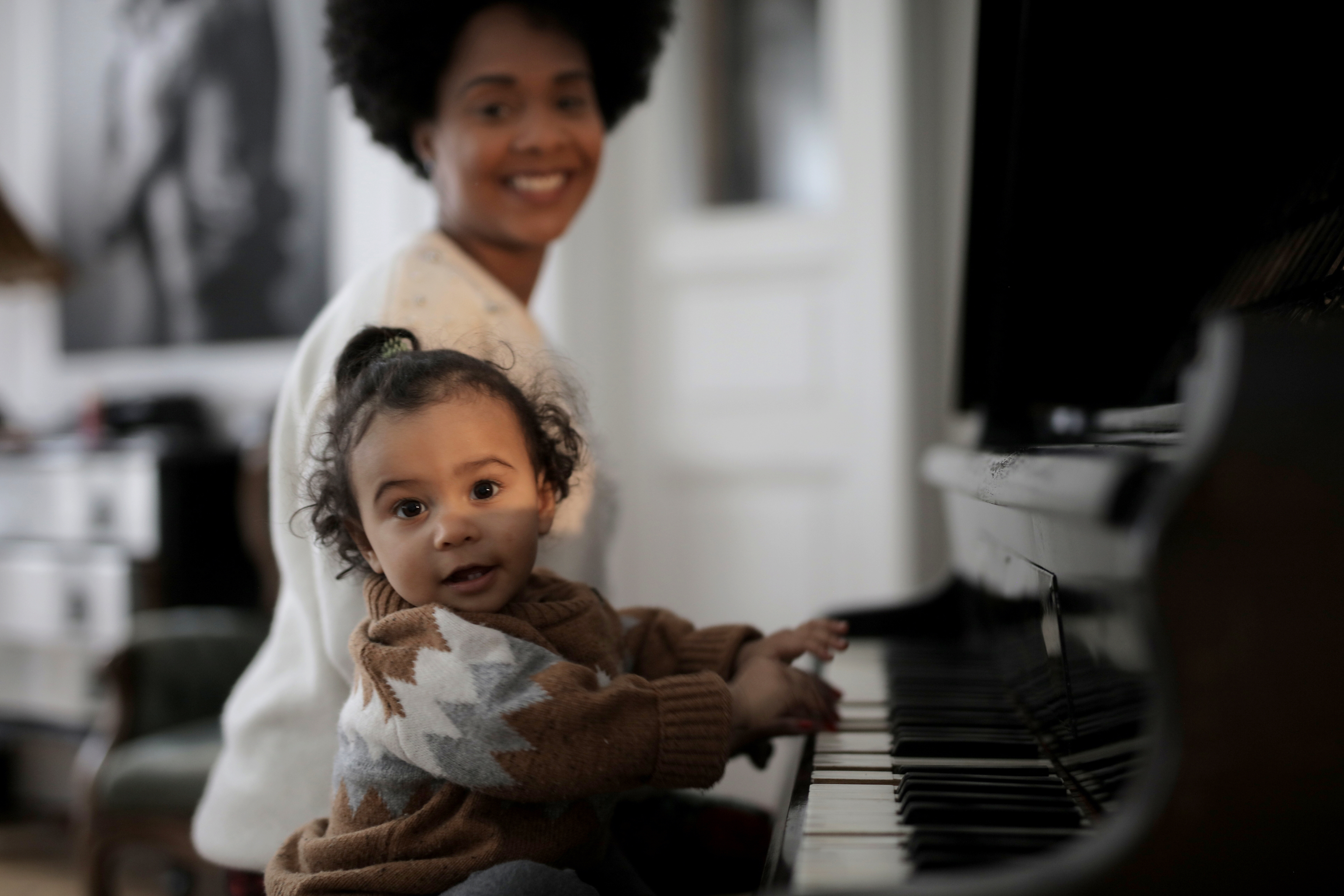 Toddler attends piano lesson at Modern Music Studio in Barrie, Ontario